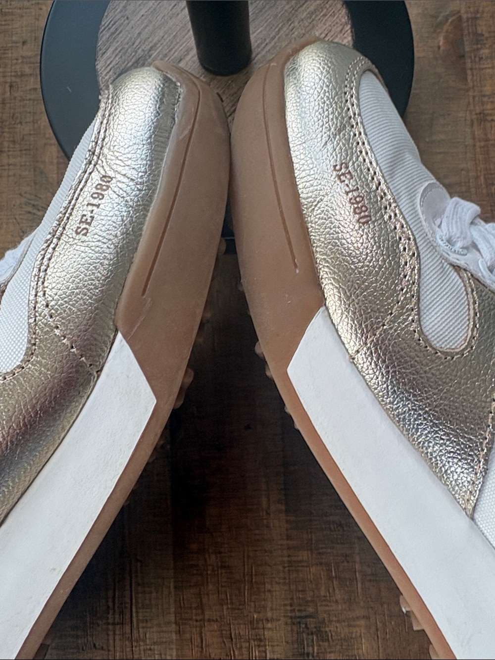 Sam Edelman White and Metallic Gold Platform Sneakers - Picture 8 of 8
